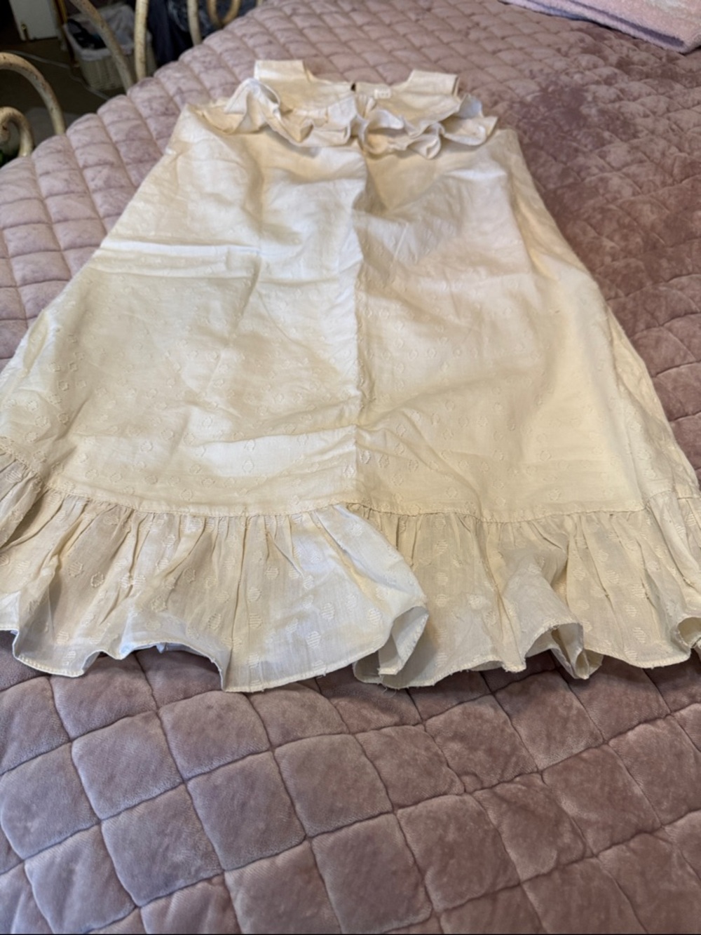 Neige Cream Ruffle-Hem A-Line Eyelet Skirt